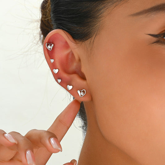 Sweet Forest Style Heart-Shaped Pearl-Inlaid Copper Stud Earrings for Women with Stainless Steel Posts