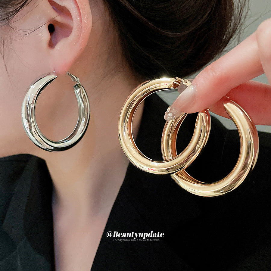Pendientes de aro redondos geométricos minimalistas para mujer con alambre de acero galvanizado y acabado de metal pulido
