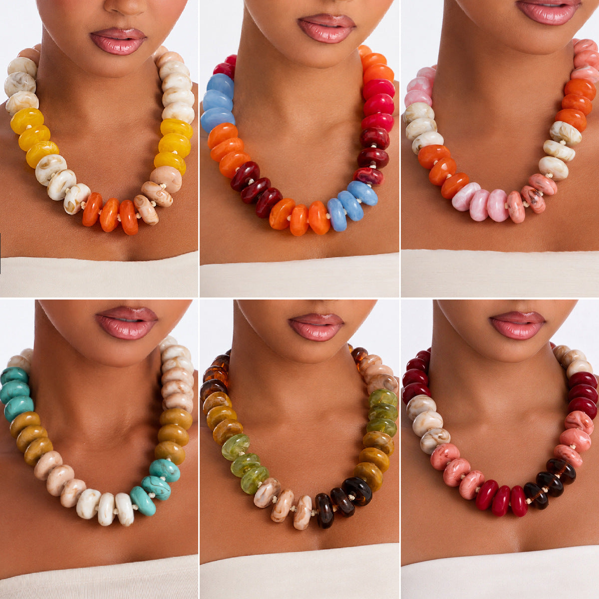 Creative Gradient Resin Geometric Beaded Necklace for Women