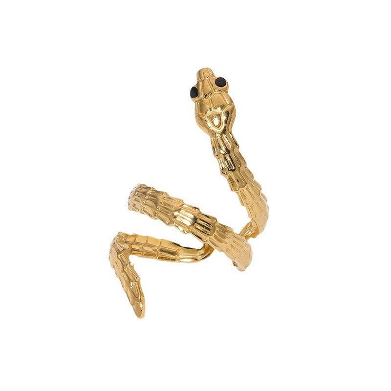 Anillo Atrevido con Forma de Serpiente de Acero Inoxidable con Textura Francesa, Chapado en Oro de 18K, Anillo de Moda Ajustable para Mujer