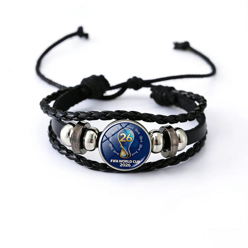 Vintage Geometric Round Black Leather Snap Button Bracelet Unisex Multi-layer Woven Fan Souvenir