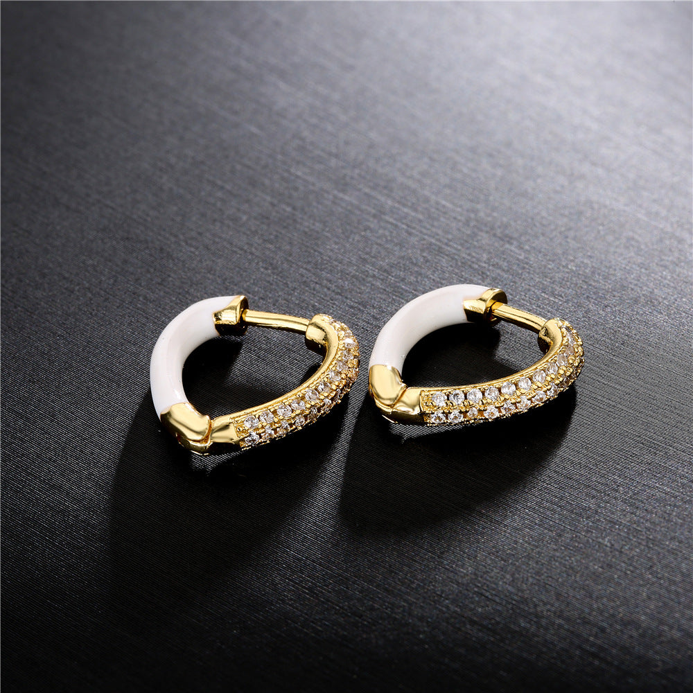 Colorful Drip Oil Gold Plated Brass Cubic Zirconia Heart Earrings for Women