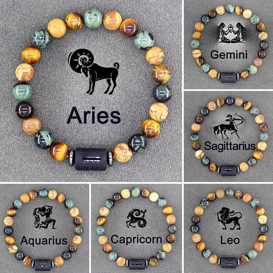 Classic Unisex Natural Stone Zodiac Beaded Bracelet
