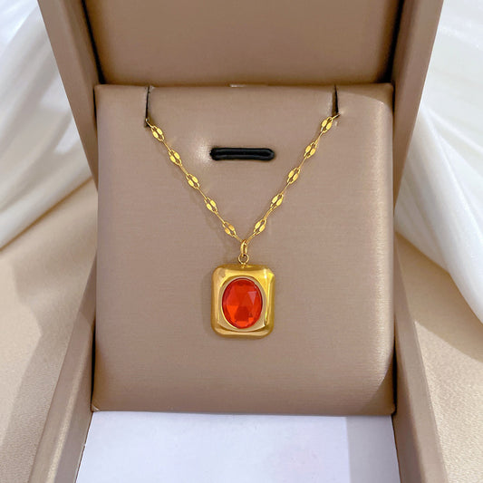 Minimalist Business Square Gemstone Plated Titanium Steel Necklace for Unisex