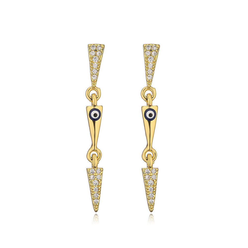 Orecchini Pendenti Triangolari Geometrici da Donna con Base in Rame Placcata in Vero Oro e Smalto con Zirconia Micro-Incastonata