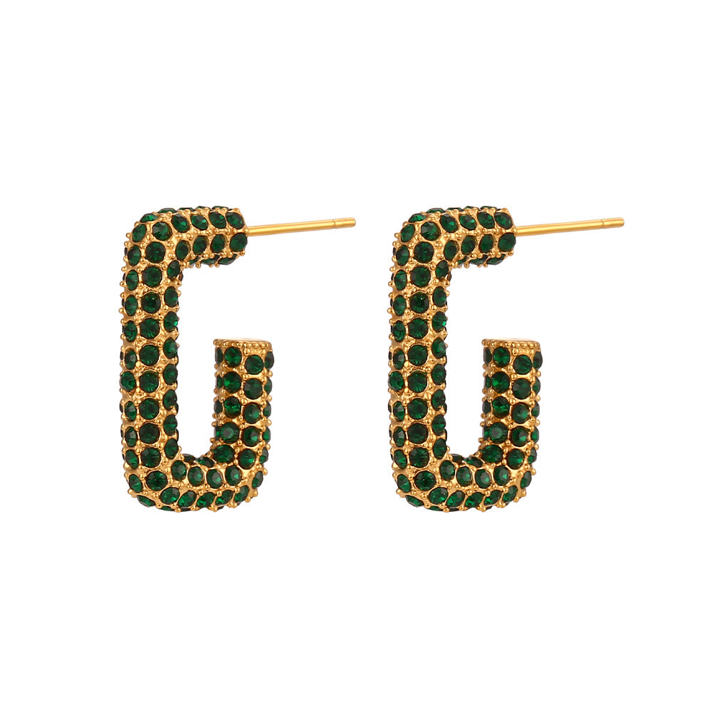 Fashionable Geometric Stainless Steel Hoop Earrings for Women with Plated Finish and Cubic Zirconia Accents