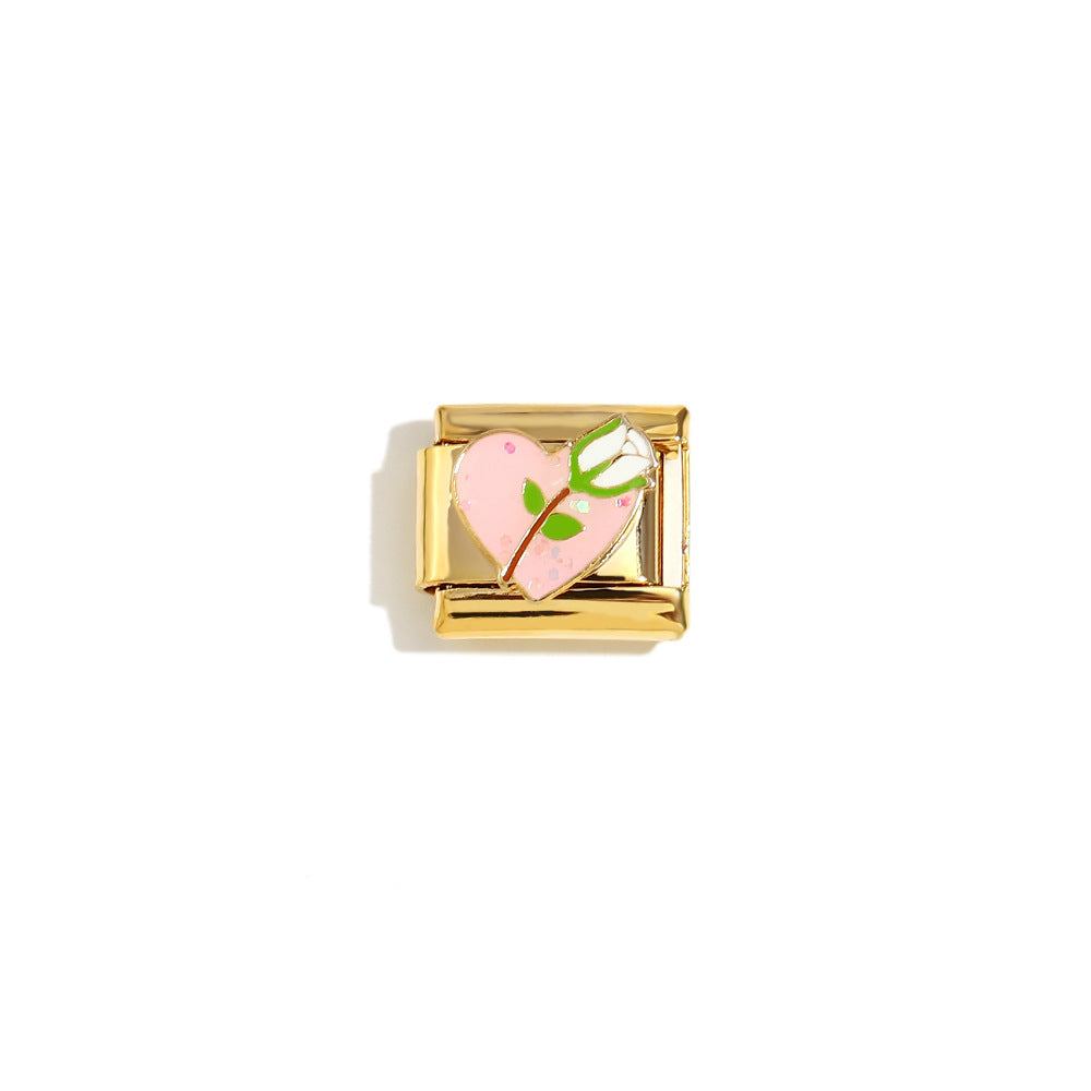 Elegant 18K Gold Plated Drip Oil Square Stainless Steel Charm Bar for Women