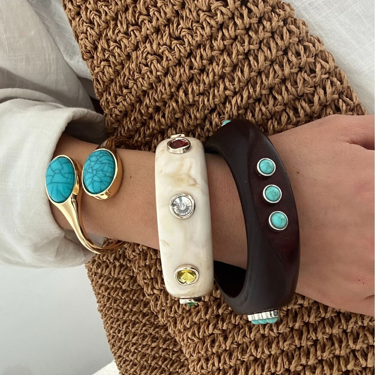 Vintage Minimalist Geometric Resin Gemstone Cuff Bracelet
