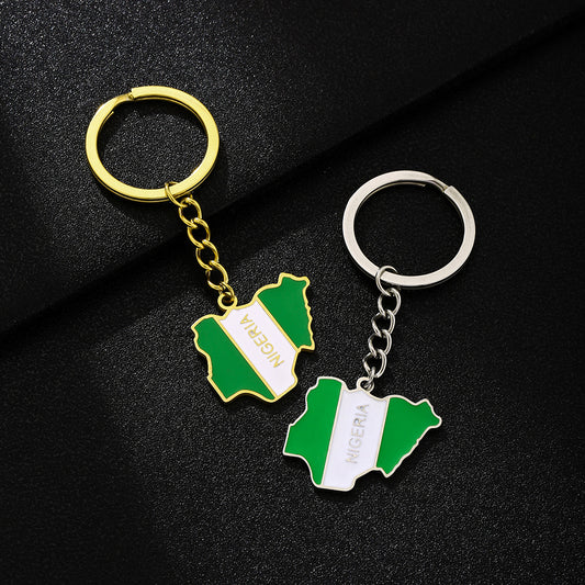 European Style Nigerian Flag Map Keychain Stainless Steel Pendant Unisex Ethnic Decorative Accessory