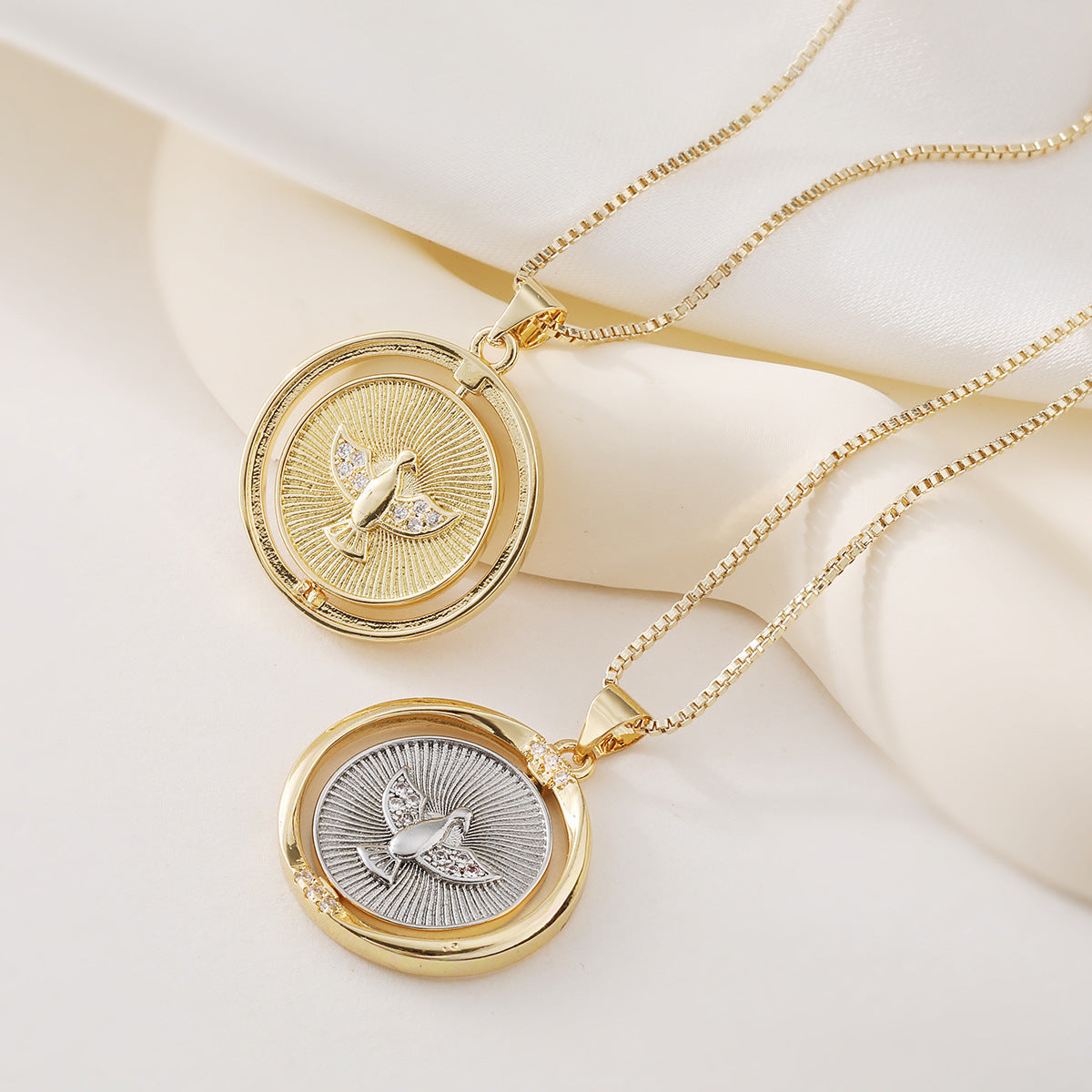 Fashion Two-Tone Plated Geometric Rotatable Eagle Pendant Necklace for Women