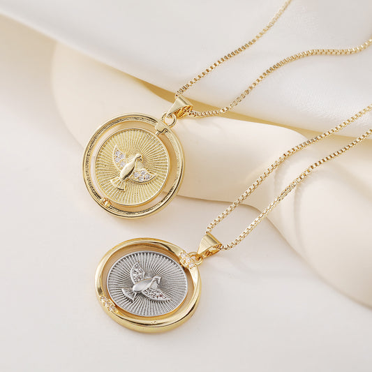 Fashion Two-Tone Plated Geometric Rotatable Eagle Pendant Necklace for Women
