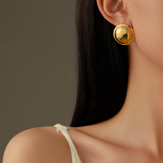 Polished Titanium Steel Irregular Textured Spiral Eggshell-Shaped Earrings for Women