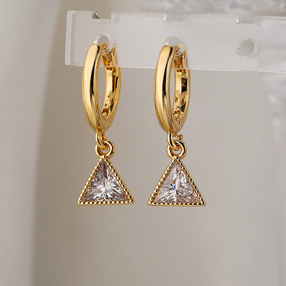 Minimalist Geometric Triangle Zircon Earrings for Women Made of Copper