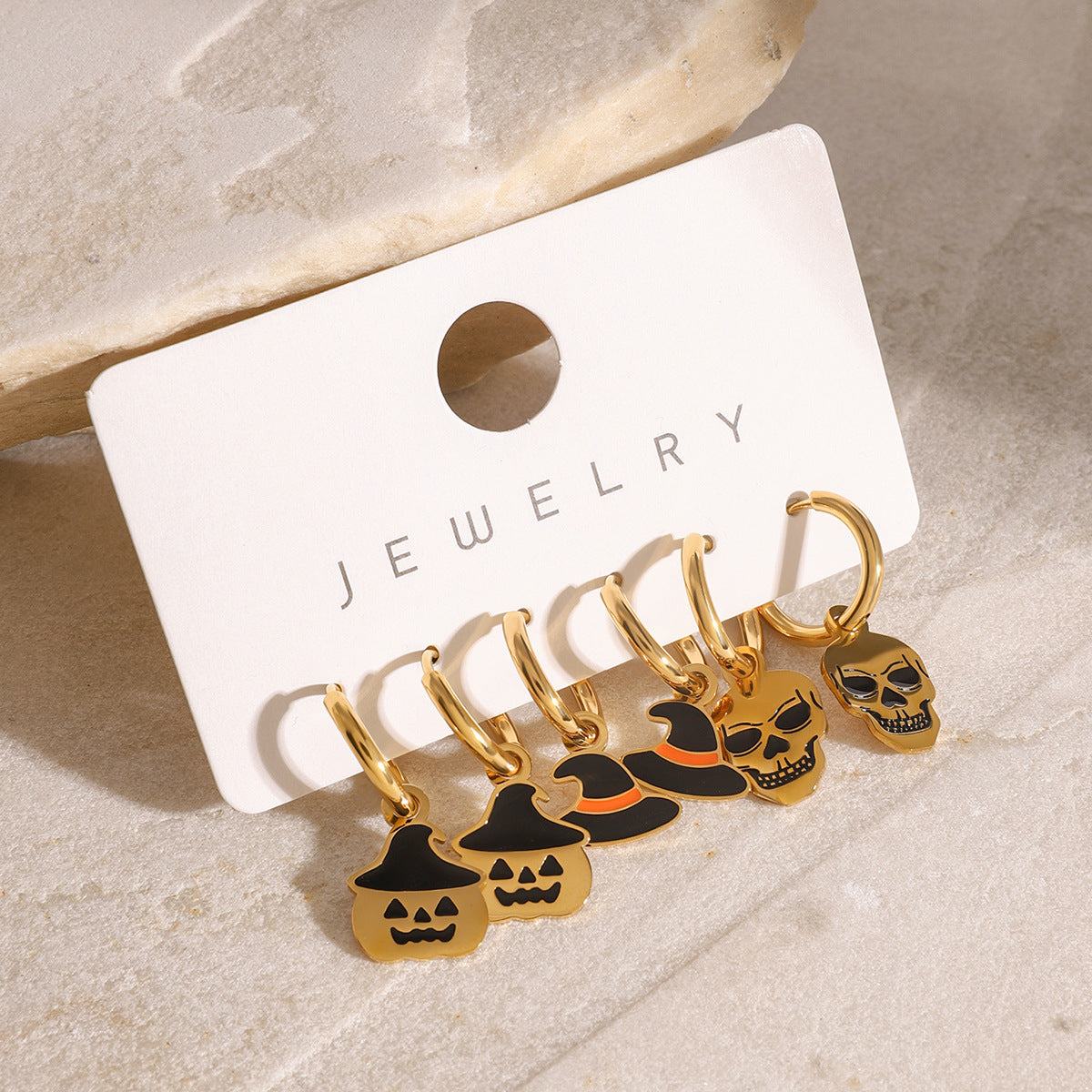 Geometric Stainless Steel Plated Pumpkin Skull Hoop Earrings for Women