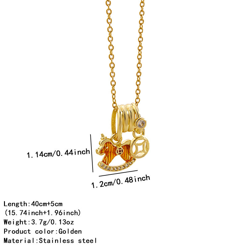Luxury Elegant Animal Stainless Steel Plated Rhinestone Pendant Necklace for Women
