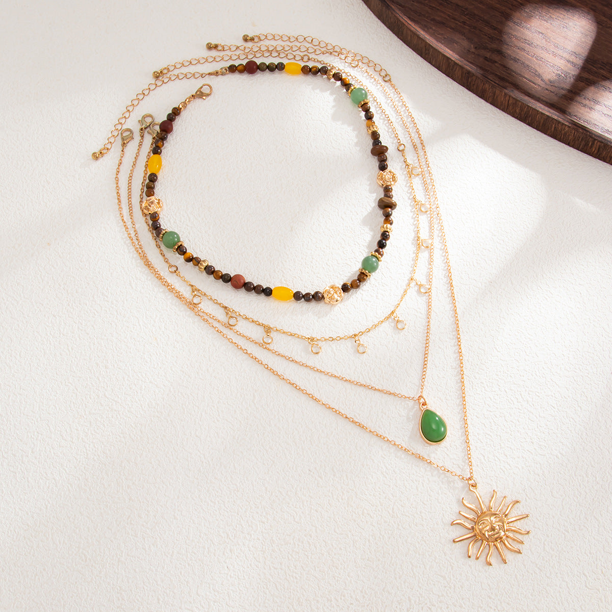 Vintage Geometric Teardrop Zinc Alloy Pendant Plated Multi-layer Necklace for Women