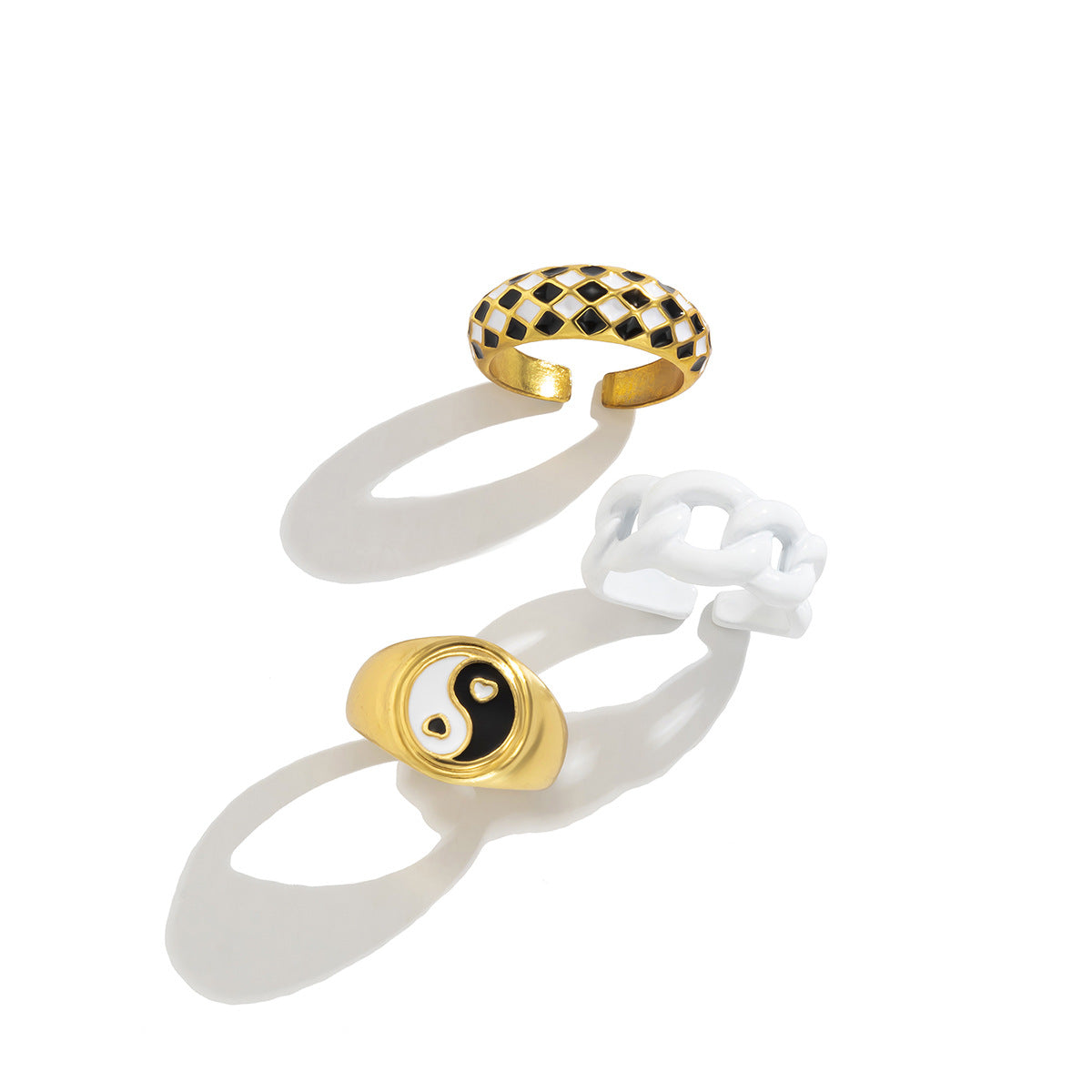 Minimalist Geometric Alloy Ring with Enamel Tai Chi Pattern for Women