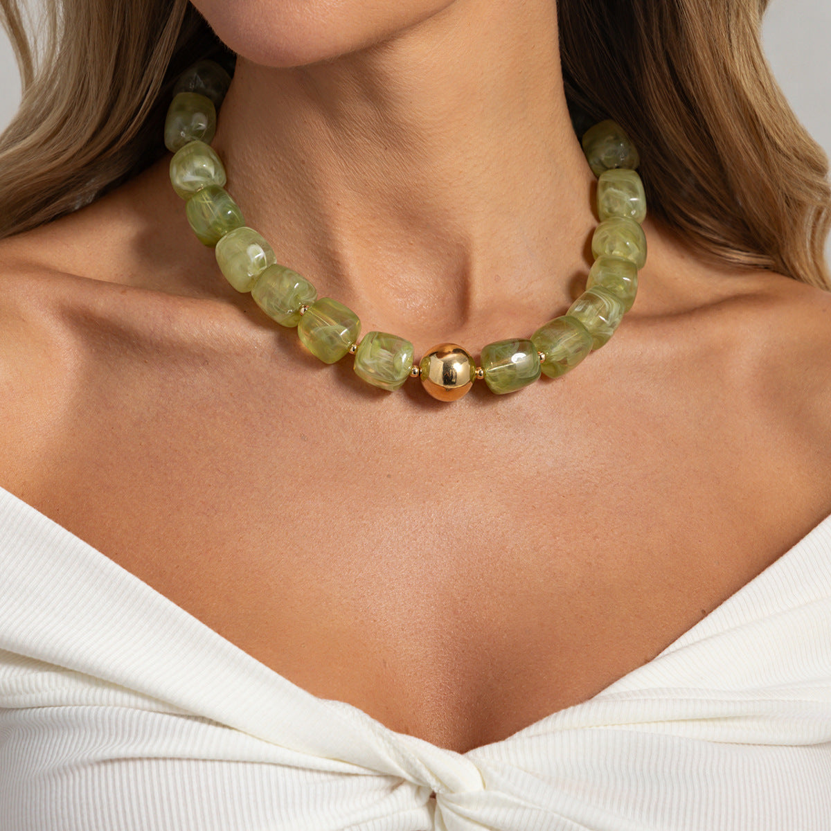 Bohemian Vintage Geometric Round Resin Beaded Necklace for Women DIY Charm Bar