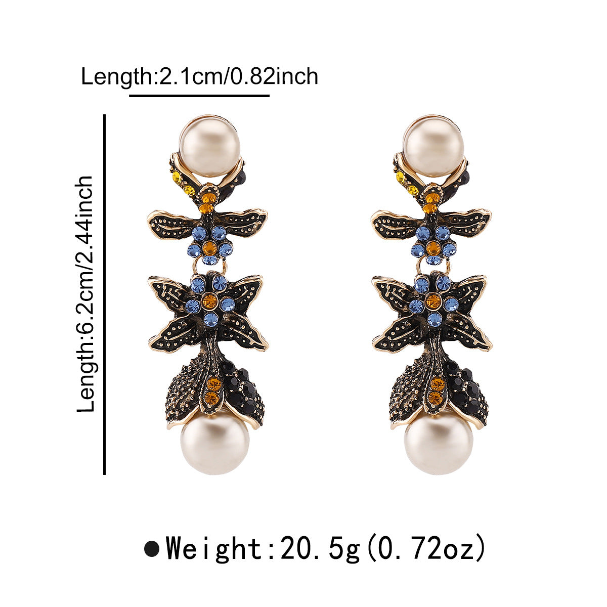 Pendientes de aleación con forma de corazón vintage con detalles de diamantes de imitación y perlas de imitación para mujer