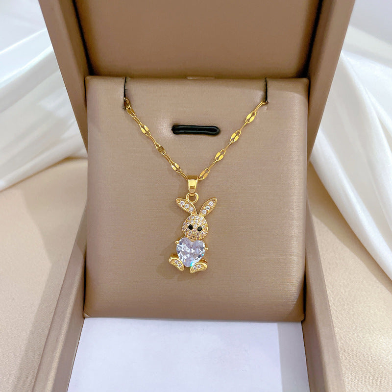 Collana da donna minimalista con intarsio di strass, in acciaio al titanio, con design geometrico