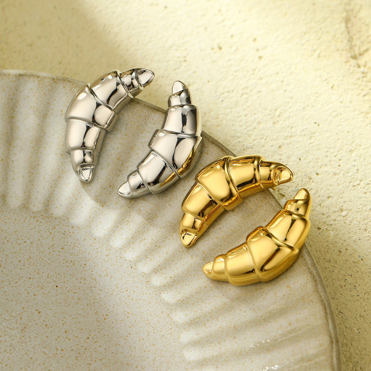 Fashionable Irregular Horn-Shaped Titanium Steel Earrings for Women with Plating Finish, Trendy and Hypoallergenic