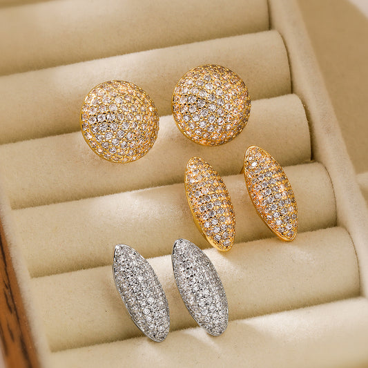 Geometric Fashion Earrings for Women Made of Copper with 18K Gold Plating and Zircon Inlay