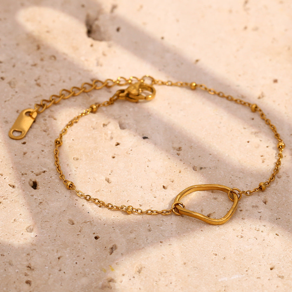 Bracciale da donna minimalista geometrico con perline e cerchi irregolari in acciaio inossidabile placcato oro 18 carati