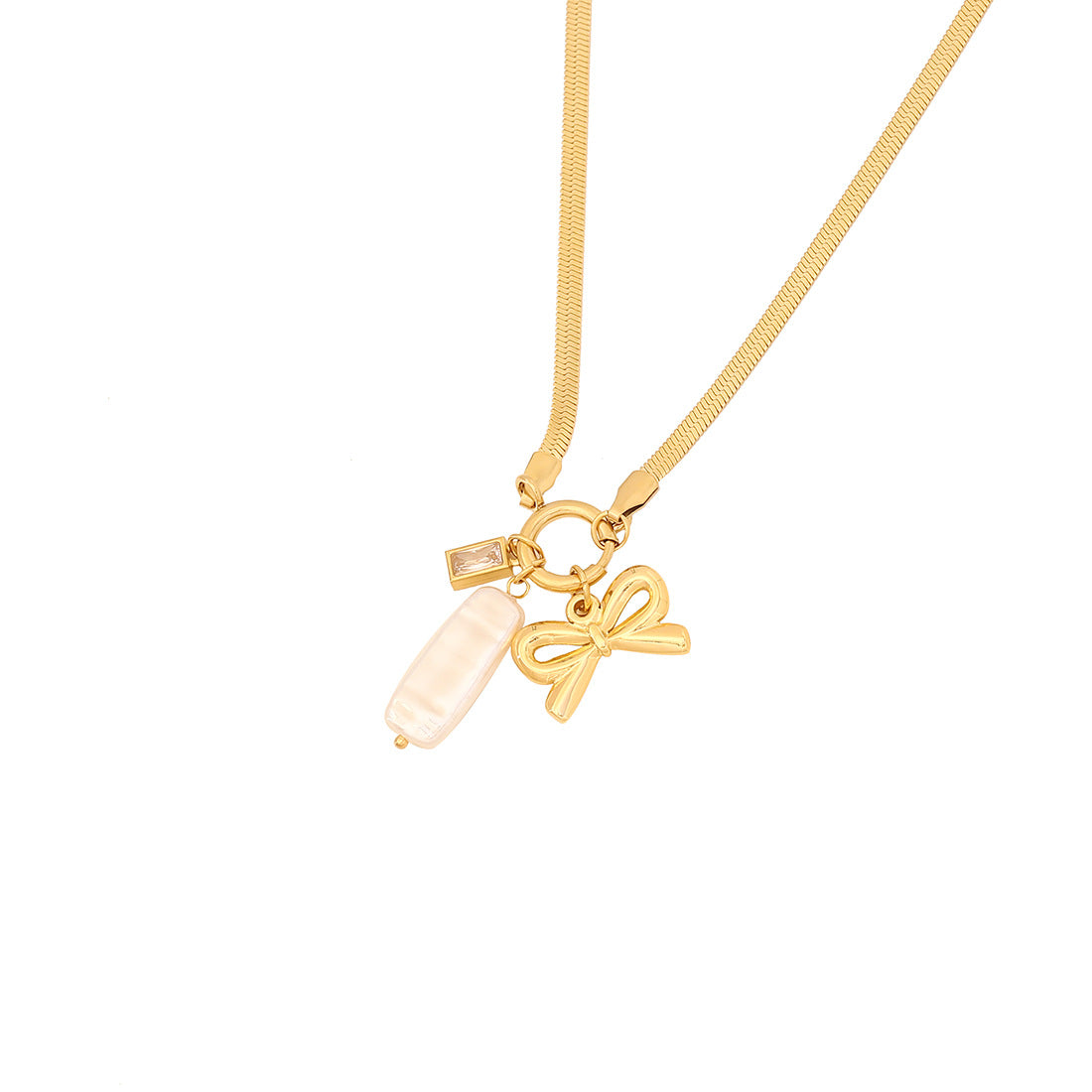 Elegant Heart Bow Stainless Steel Plated Necklace Charm Bar for Women