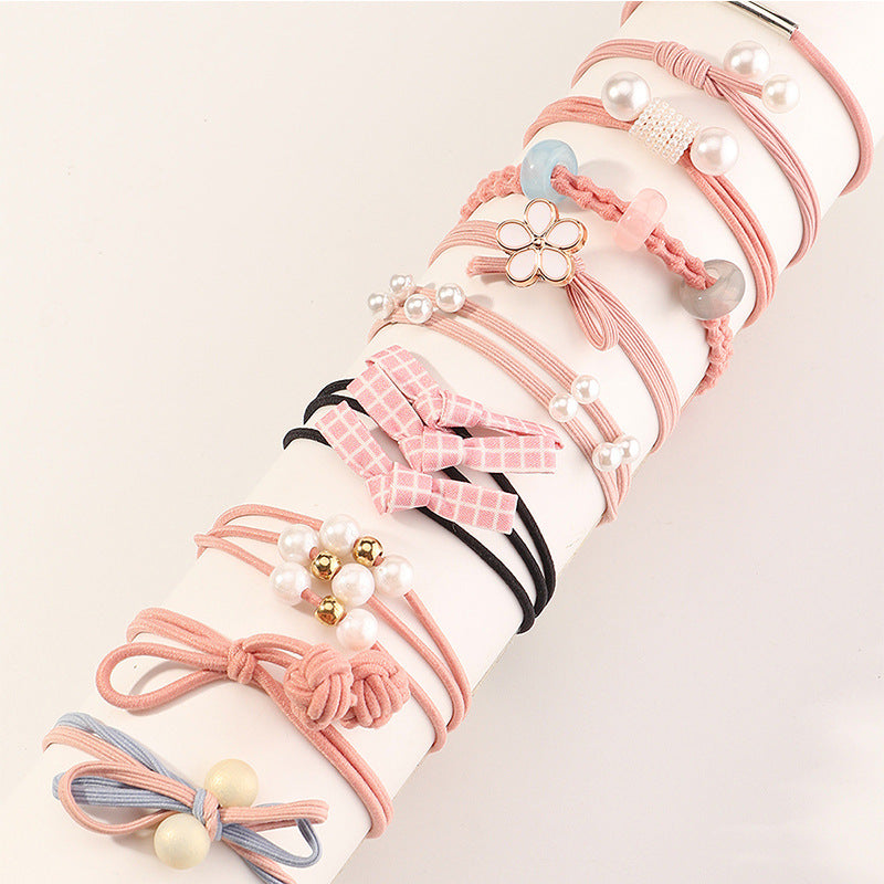 Fermacapelli a U in stile naturale per bambini in tessuto, accessorio per capelli a tema principessa, versatile combinazione di elastico per capelli e braccialetto