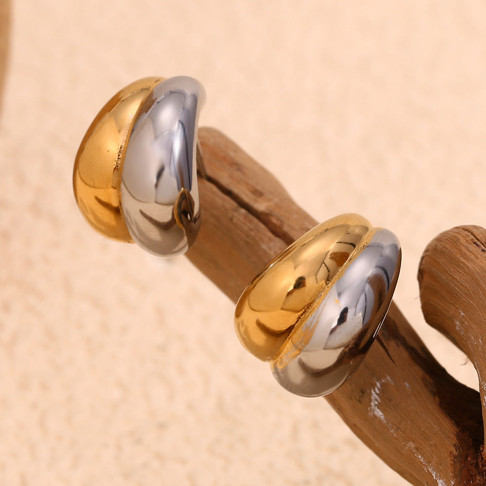 Minimalist Elegant Geometric Gold Plated Stainless Steel Mini Banana Stud Earrings for Women