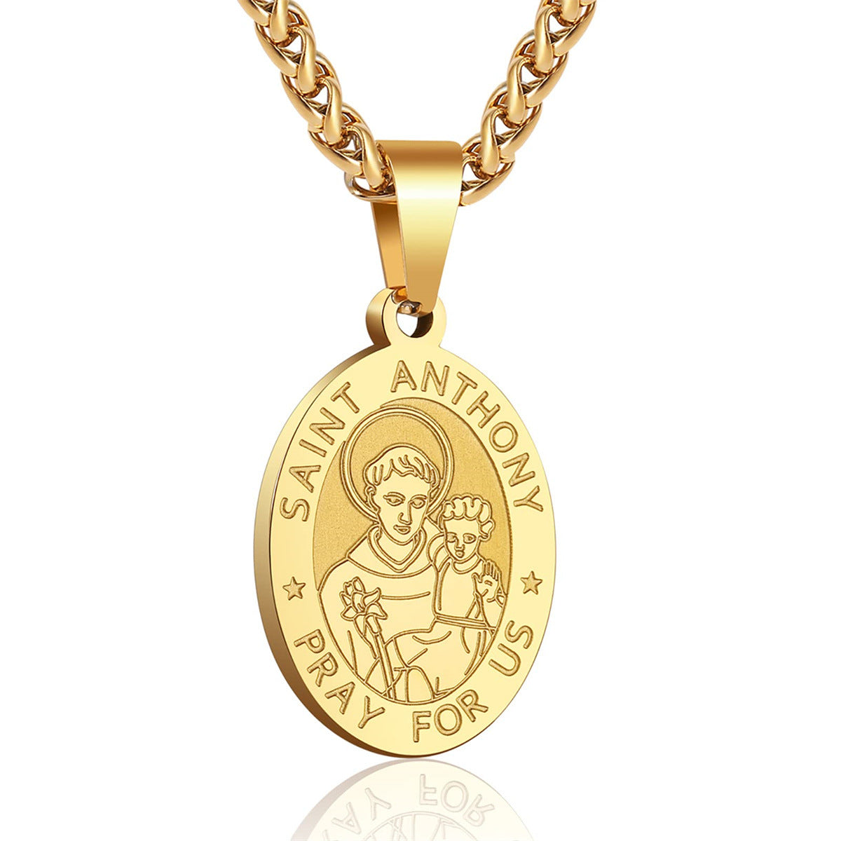 Minimalist Geometric Stainless Steel Saint Anthony Medal Pendant Necklace for Women with Plated Finish