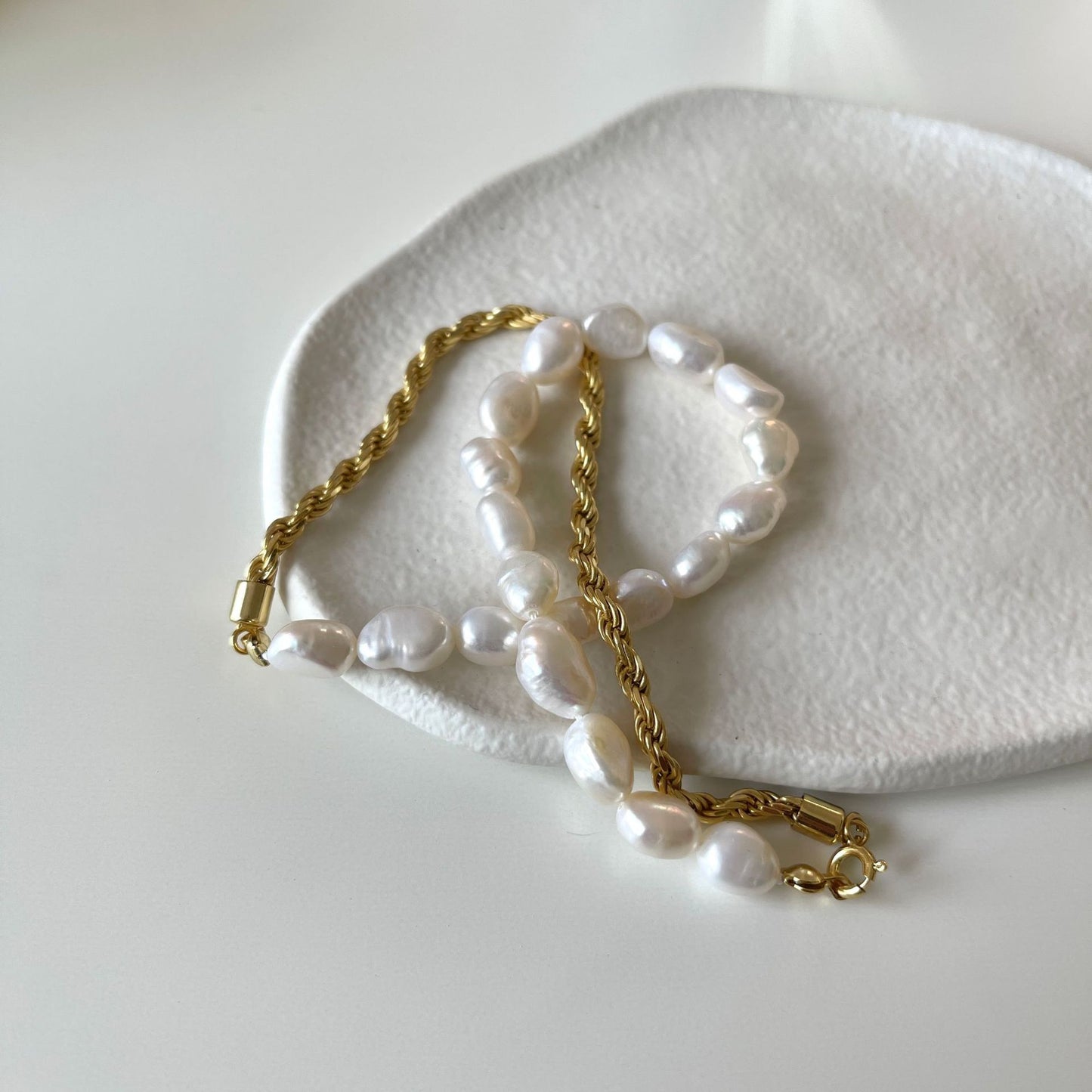Collar con colgante de perla geométrica en plata de ley 925 con cordón trenzado, estilo dulce minimalista y fresco