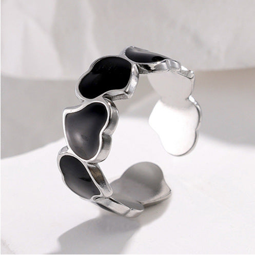 Minimalist Heart-Shaped Titanium Steel Adjustable Ring for Women with Enamel Finish and Hypoallergenic Plating