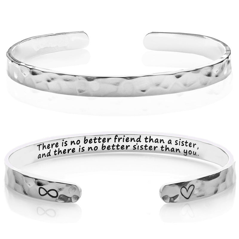 Minimalist Stainless Steel Engraved Open Moon Surface Textured Hammered Bracelet