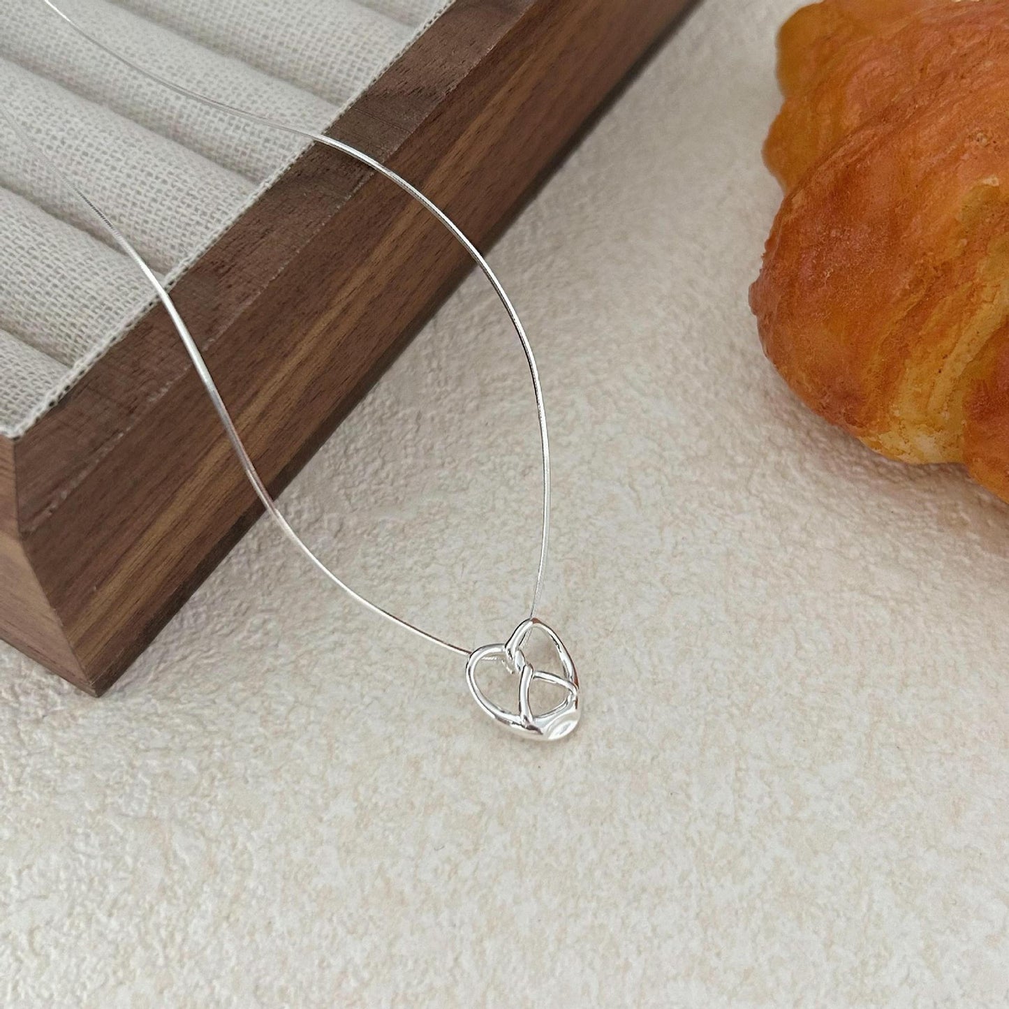 Minimalist Heart-Shaped 925 Sterling Silver Snake Chain Necklace with Plated Finish