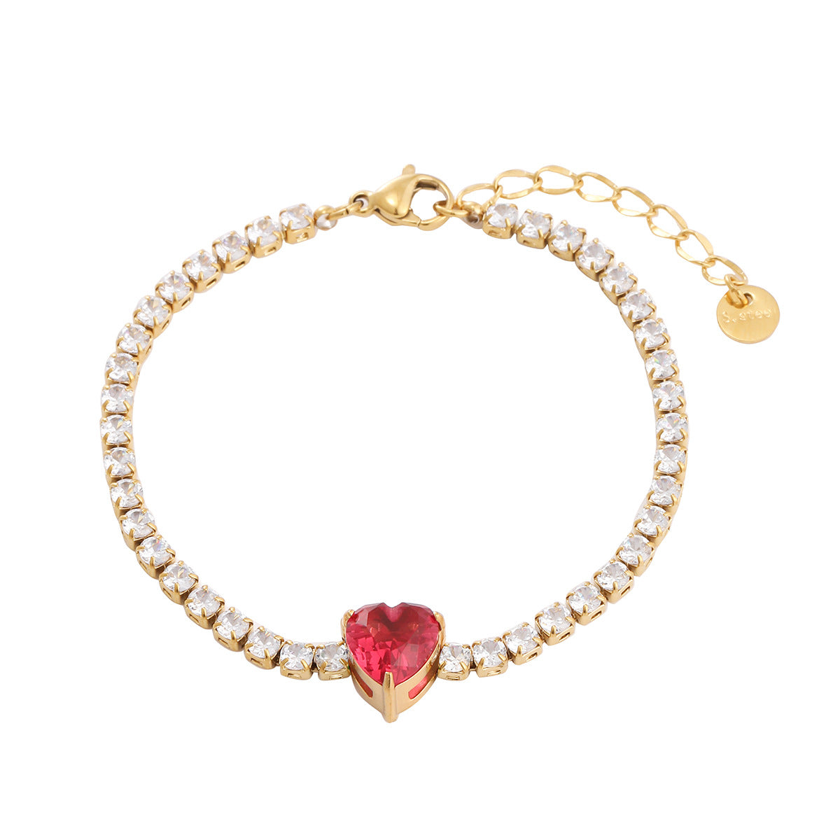 Fashion OL Geometric Heart 18K Gold Plated Stainless Steel Rhinestone Bracelet for Women