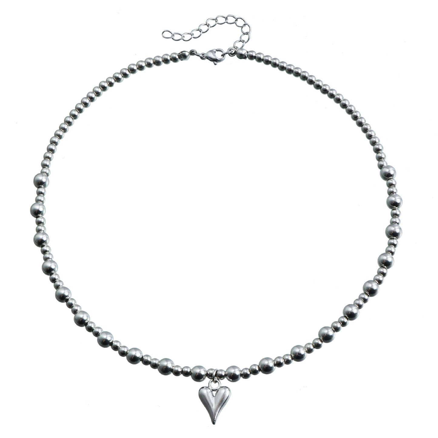 Collar de Perlas Redondas con Cuentas Geométricas para Mujer con Colgante de Corazón de Aleación, Cadena de Clavícula de Moda Galvanizada