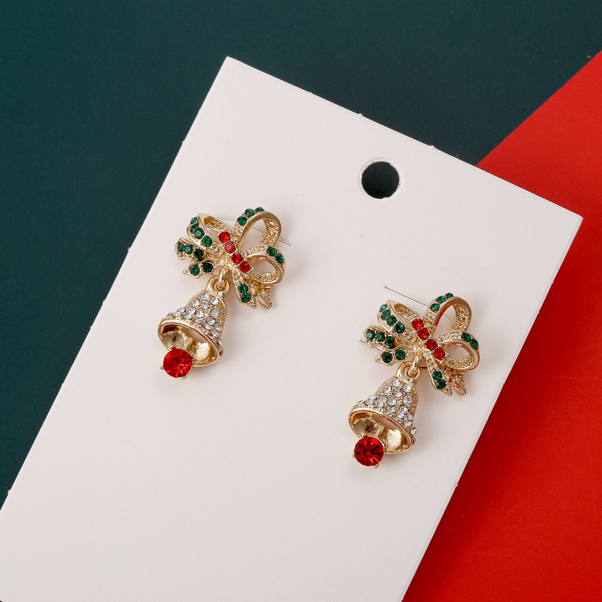 Pendientes de cobre con forma geométrica estilo OL a la moda con acabado chapado para mujer, tema de campana navideña