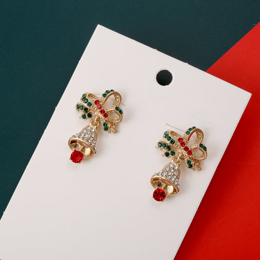 Orecchini a Perno in Rame con Forme Geometriche Stile OL alla Moda con Finitura Placcata per Donne Tema Campana di Natale