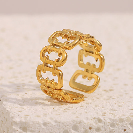 Minimalist Geometric Stainless Steel Ring with 18K Gold Plating for Women