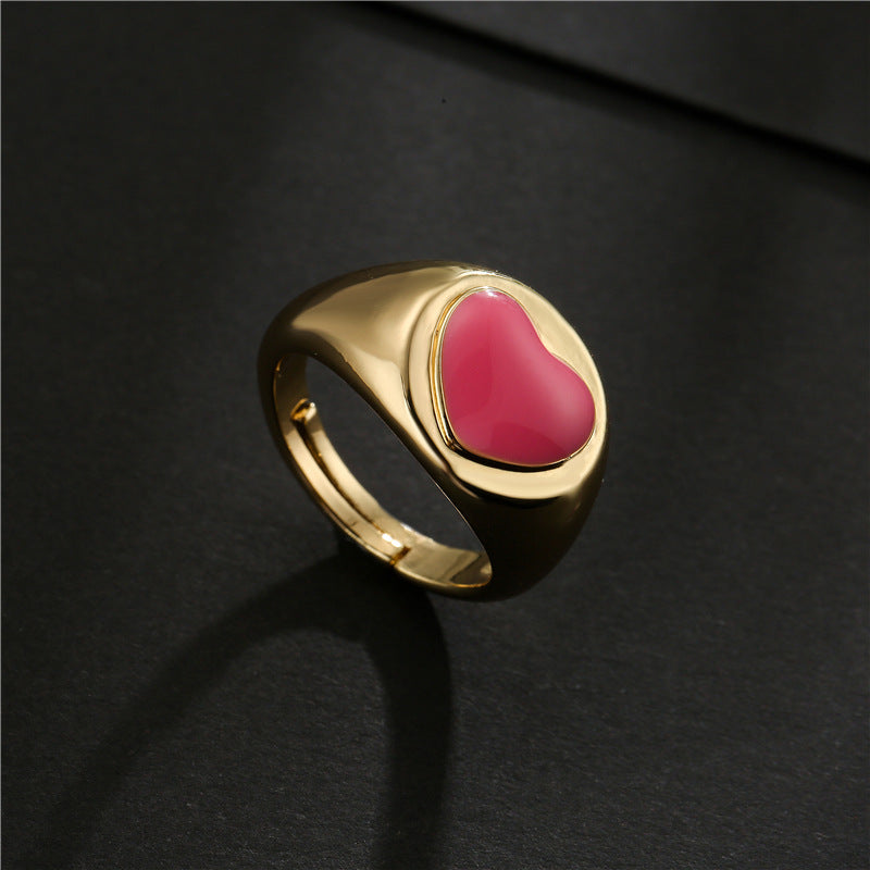 18K Gold Plated Brass Drip Oil Heart Geometric Open Ring for Women