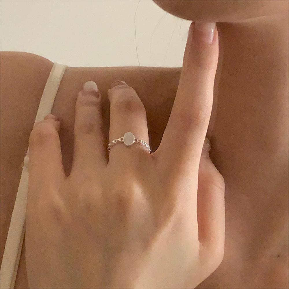 Minimalist Letter-Shaped S925 Sterling Silver Ring with Clear Crystal Inlay for Women