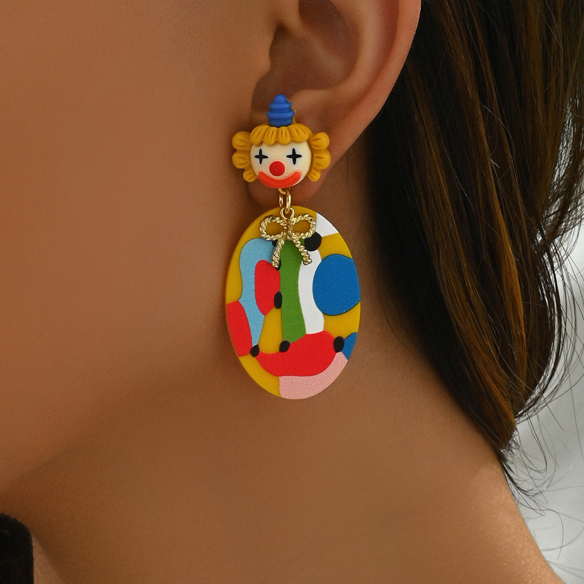 Minimalist Cartoon Character Bowknot Stud Earrings for Women with Eco-Friendly Plated Stainless Steel Posts