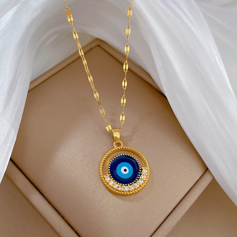 Luxury Fresh Geometric Moon Pendant Necklace for Women Titanium Steel Chain
