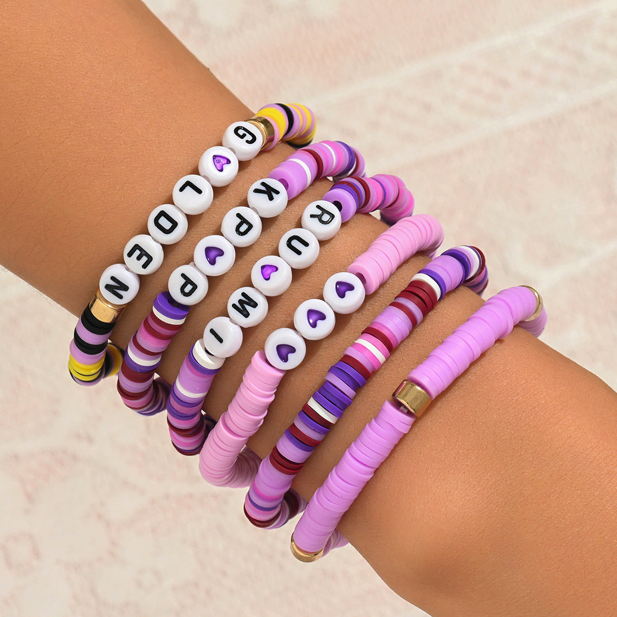 Personalized Cartoon Geometric Letter Resin Beaded Bracelet for Women