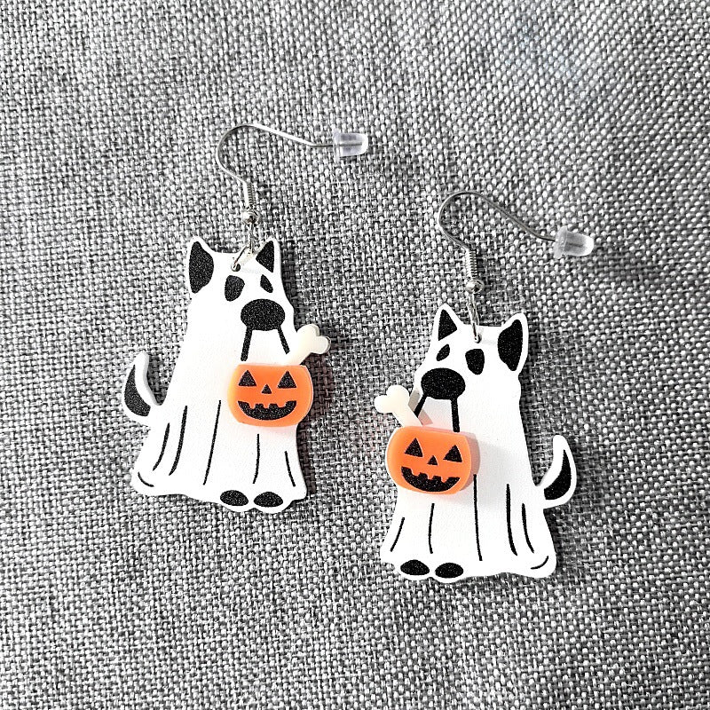 Orecchini Pendenti in Acrilico con Mostro Gatto a Tema Halloween, Fantasma e Teschio Stampati, Unisex