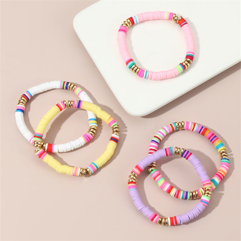 Juego de pulseras infantiles de resina con cuentas y formas geométricas, estilo bohemio, hechas a mano con embalaje individual