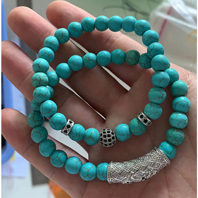 Business Crown Shape Brass Inlay Agate Rhinestone Unisex Bracelet Set