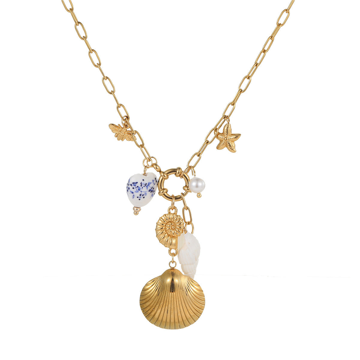 Collar de concha de estrella de mar geométrica de acero inoxidable chapado en oro de 18 quilates de moda para mujer