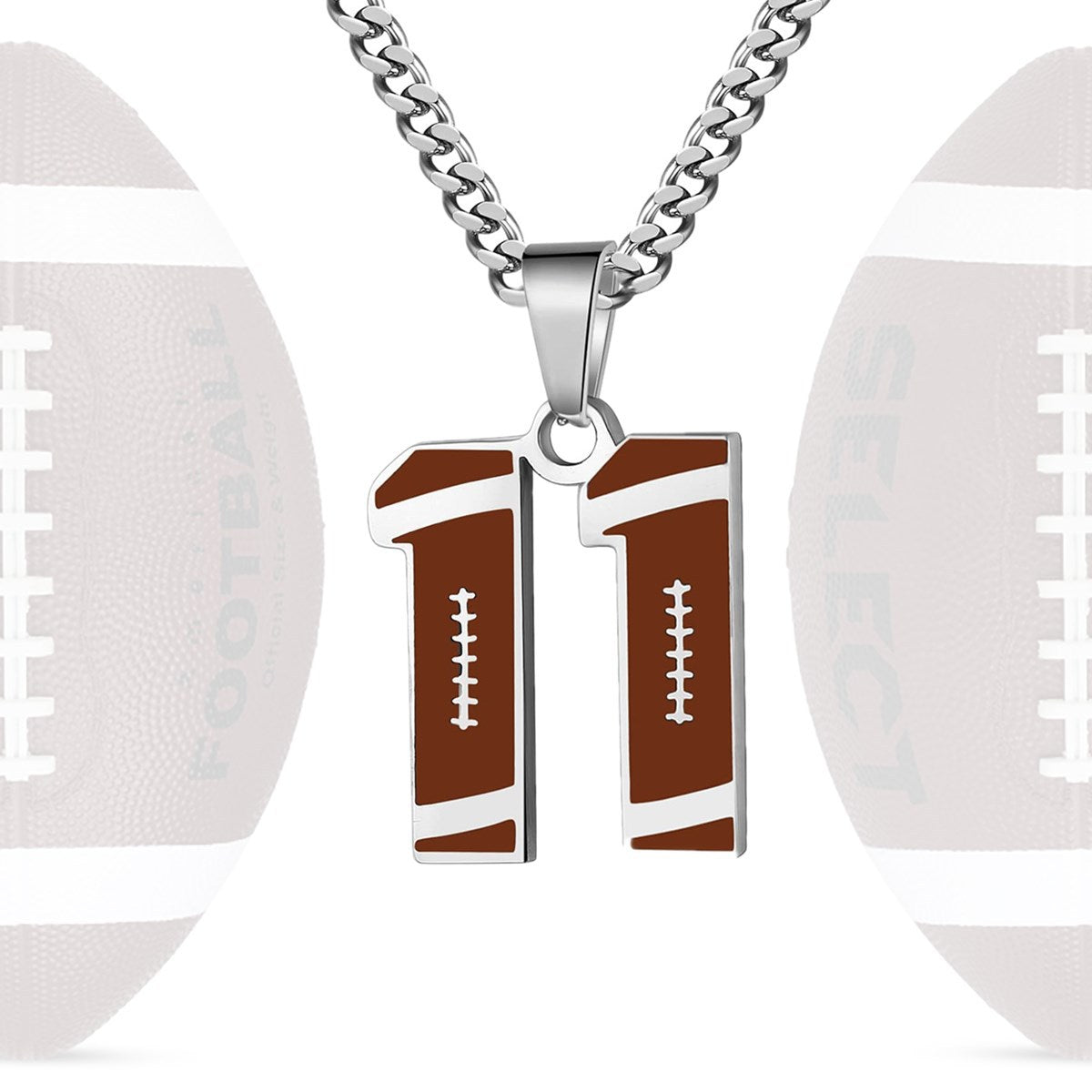 Motivational Football Number Pendant Necklace for Men in Stainless Steel with Polished Finish and Letter/Number Design